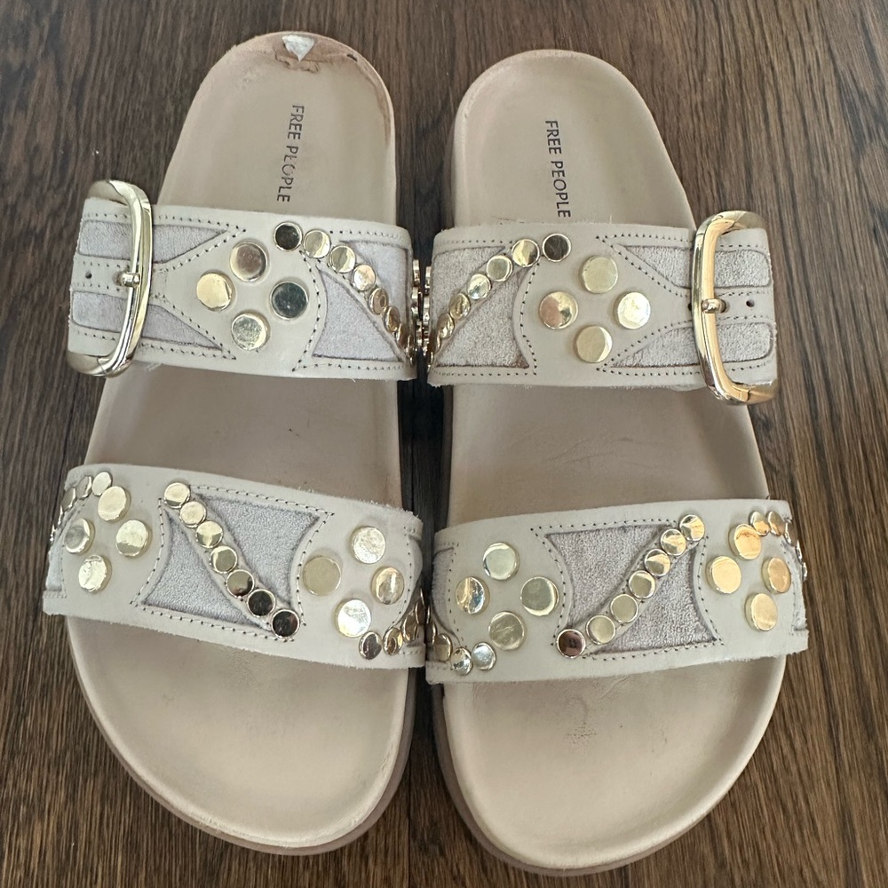 Free People Cream Sandals with Gold Accents